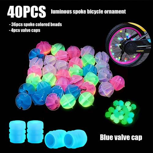 40pcs bike luminous decoration kit 36 colorful glow spoke beads 4 stem caps wheel accessories for night cycling