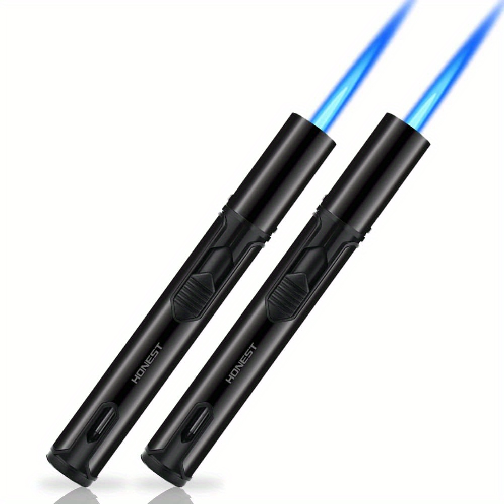 TEMU 2-pack Butane Torch Lighters, Outdoor Windproof Lighters, Long Straight Jet Lighter With Fuel Level Window, Refillable Pen Lighter, Adjustable