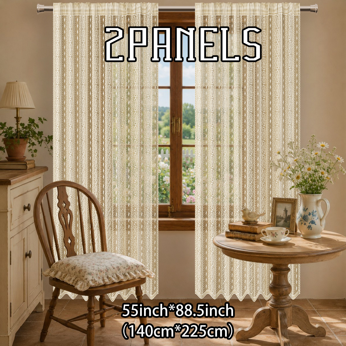 TEMU 2pcs Set, Stylish Bohemian Style Sheer Curtains, Lightweight And Breathable Fabric, Rod Pocket Top For Easy Rod Hanging, Light Filtering, Ideal