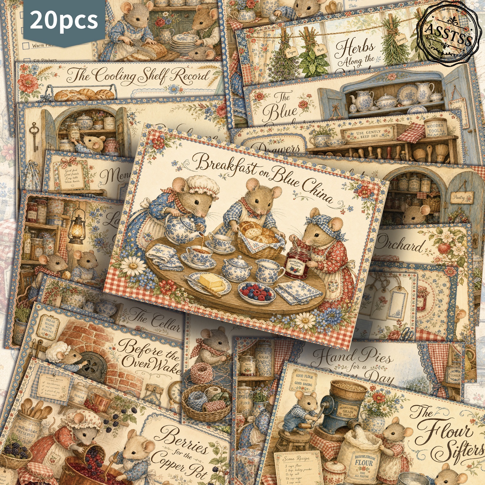 TEMU Lot de 20 cartes postales ASSTSS Vintage Souris Recettes de Cuisine - 4X6 pouces Rétro Junk Journal Supplies, Illustrations Classiques Cartes de