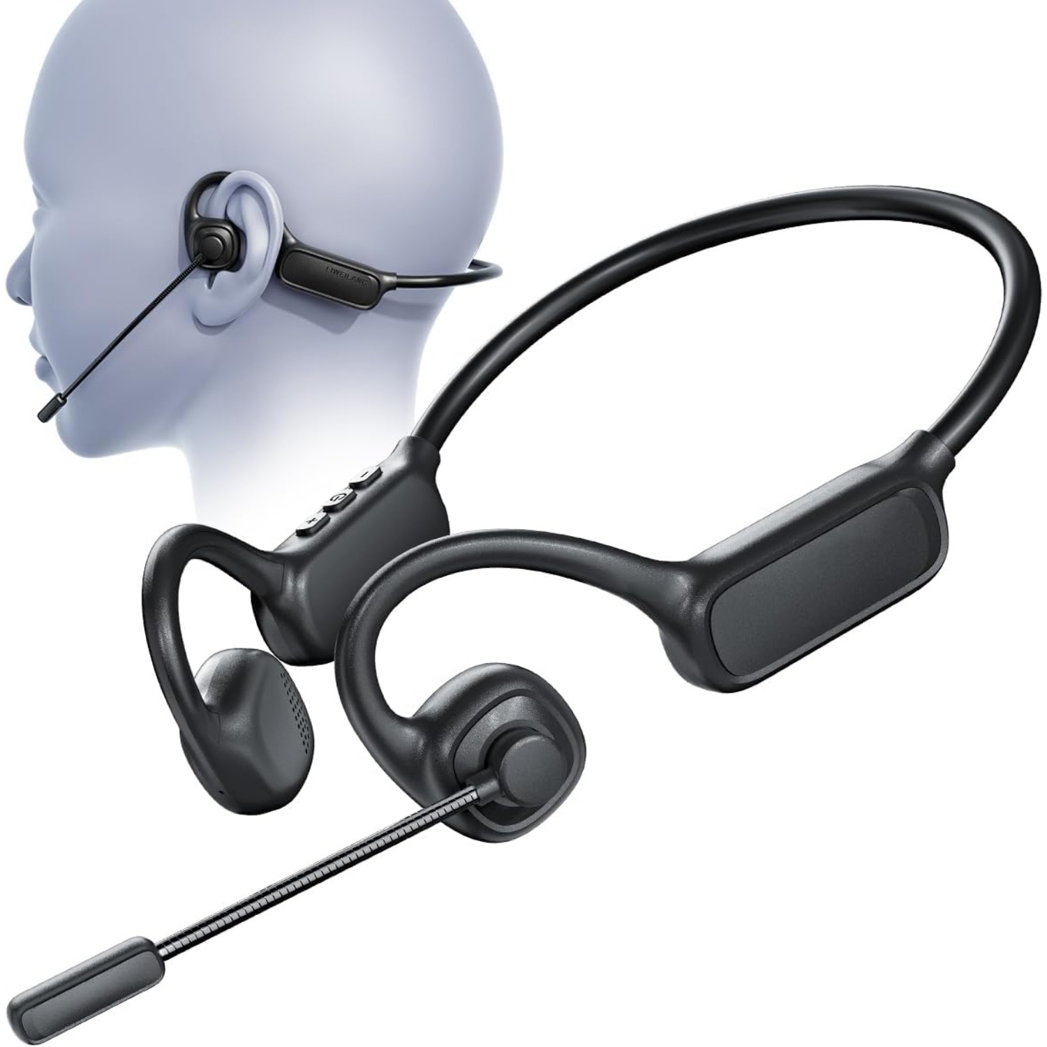 TEMU Open Ear Headphones With Mic - Wireless Bt 5.4, 20-hour , Noise-canceling Microphone, , Ideal For Business Meetings, Driving, Work, And Sports