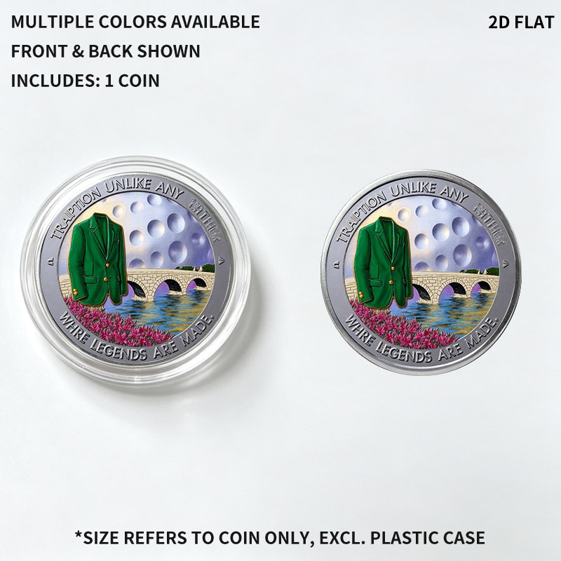 TEMU 2d Flat Golf-themed Commemorative Coin, Featuring Green Jacket, Stone Bridge & Landscape Design With Motto Prints, 1pc, Ideal For Hobby