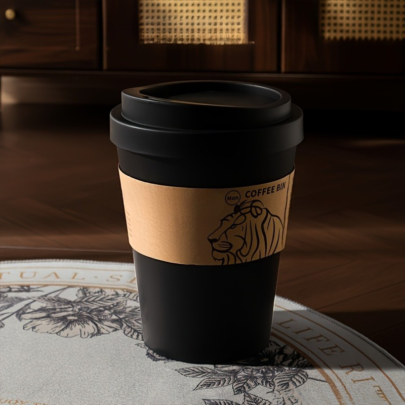 TEMU [elegant, Odor-sealing Trash Can] Modern Lion-themed Coffee Trash Bin With Lid For Home Office Bathroom And Bedroom, Compact Odor-sealed Desktop