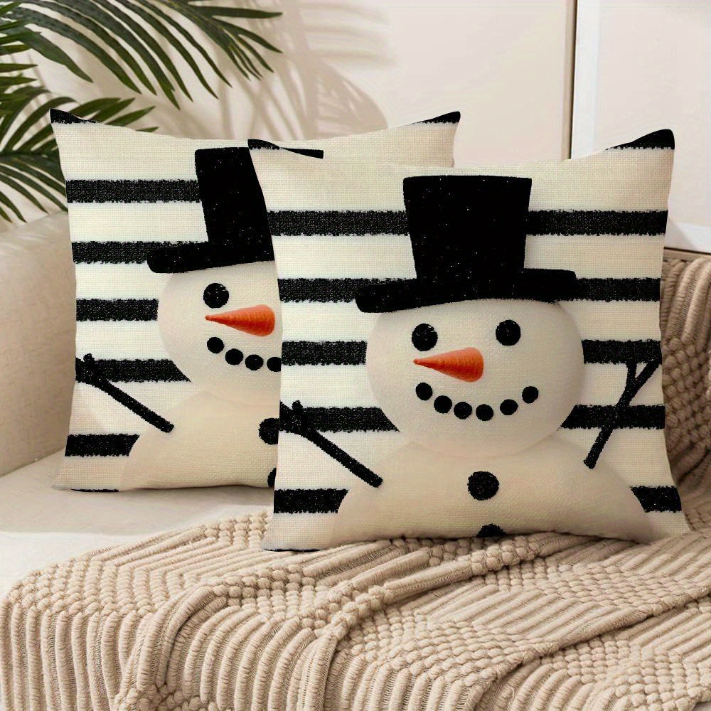 

Set Of 2 Snowman Decorative , Polyester, Zippered Pillowcases For , Sofa, Car, , Striped,