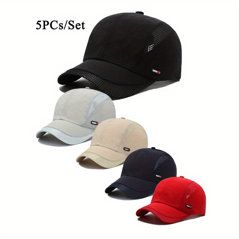 

5pcs Men's Adjustable Baseball Caps With Unique Letter - Breathable Mesh Back, Casual & Sporty, Polyester, Fishing & Casual Attire, In Black, White, , Navy, & Red, Baseball Cap