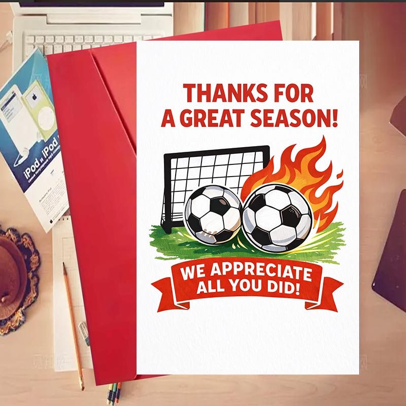 TEMU 【party Invitations】1pc Football Themed Appreciation Card Suitable For Soccer Team & - Soccer Gift With Envelope, English Thank You Card For ,