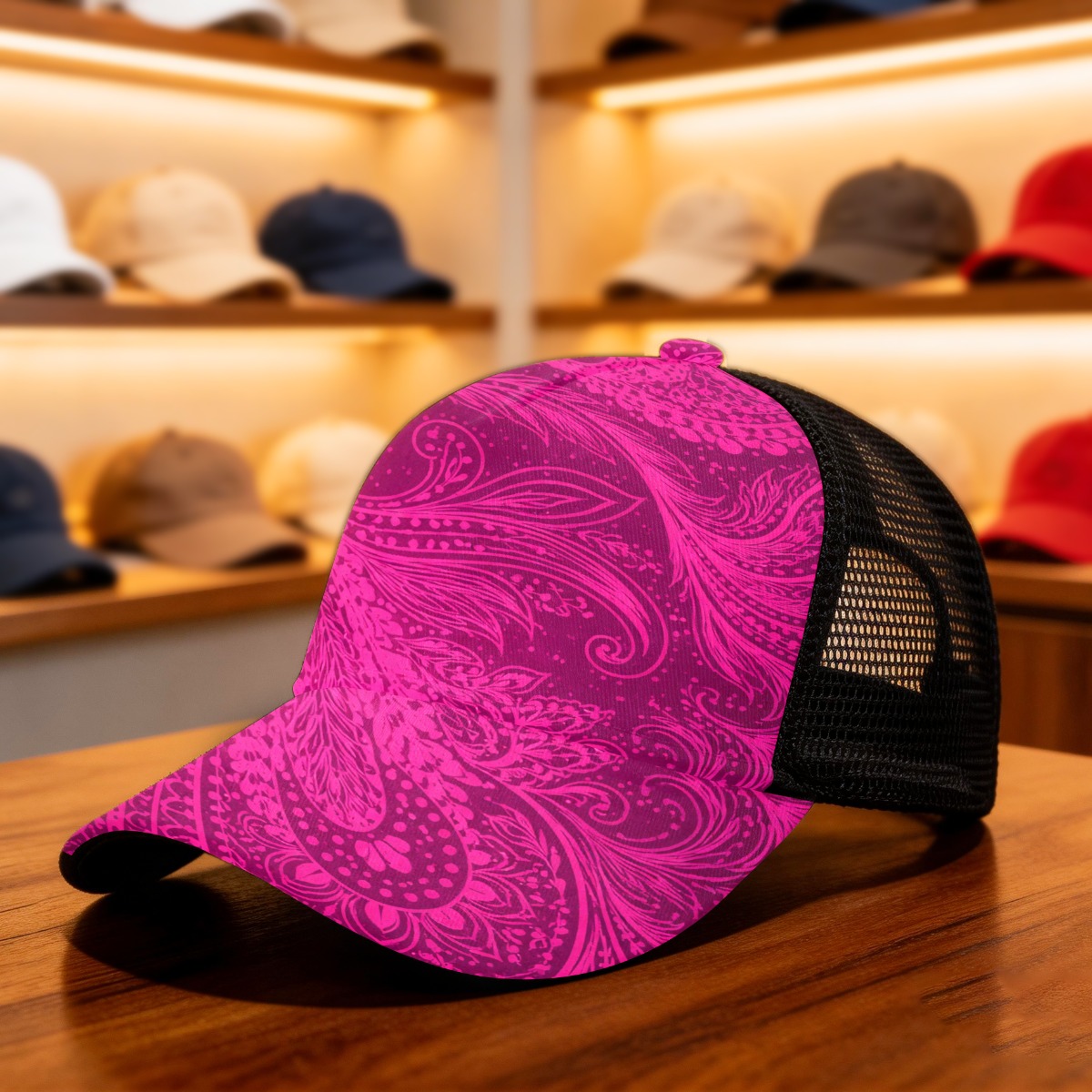 TEMU 1 Casquette Snapback Réglable en avec Motif Floral Paisley Magenta, Chapeau Pare-Soleil au Design Vibrant et Design Durable pour Extérieur,