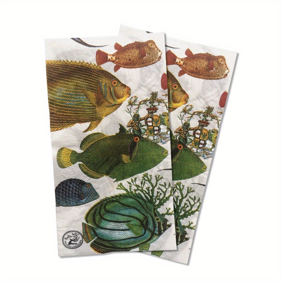 TEMU 15-pack Of Napkins, Disposable Cocktail Napkins, 2-ply Paper Party Napkins, Paper Napkins, 40cm X 33cm Fish-themed Paper Napkins, Suitable For
