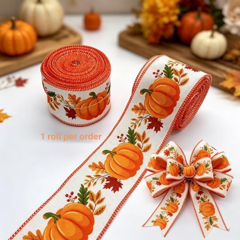 TEMU 63mm (2.5 Inches) Per Roll Wired Ribbon, Orange Berry Ribbon, Bow Craft Supply, Gift Wrapping, Wreath Making, Thanksgiving Party Decor, Holiday