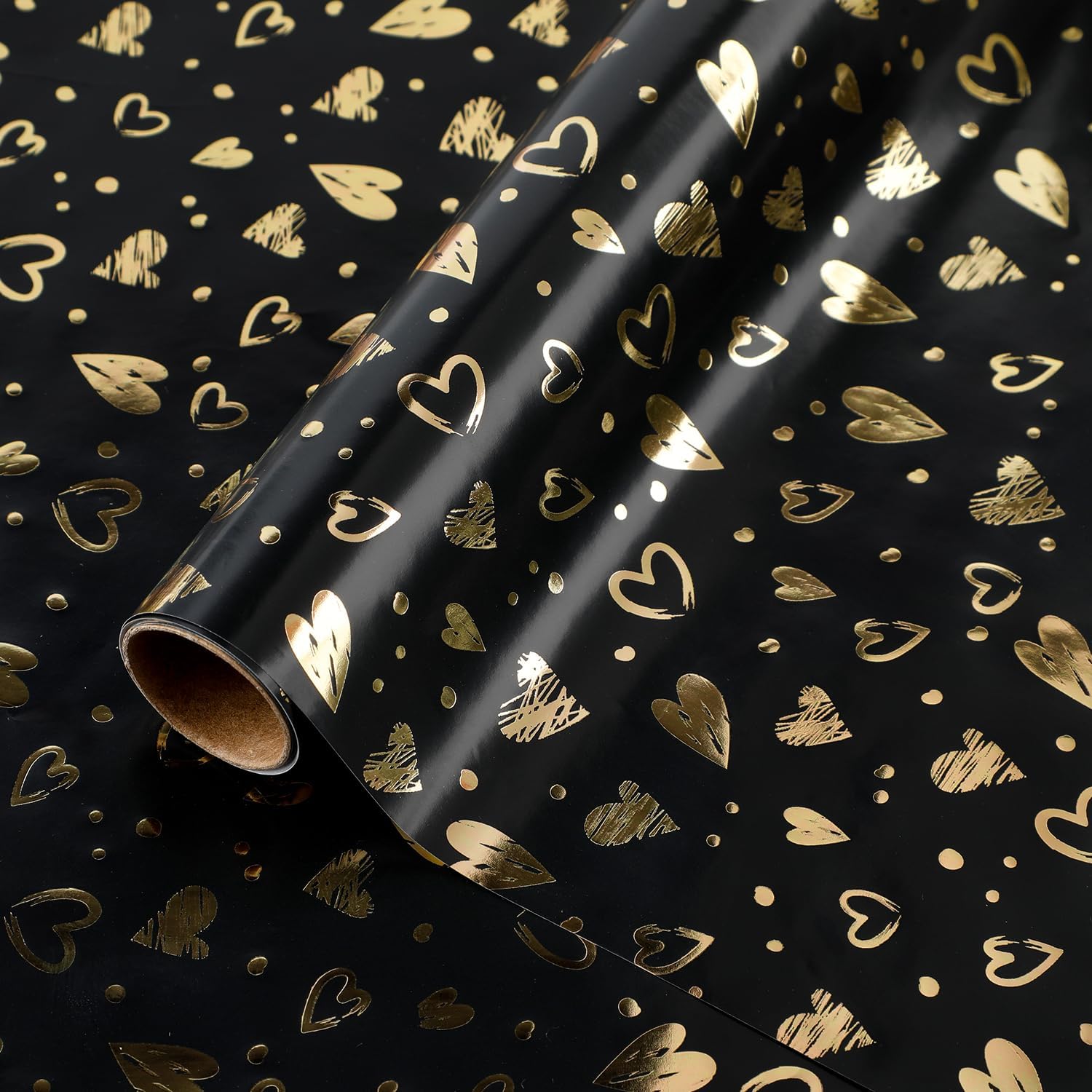 1 Roll Elegant Black Hearts Wrapping Paper - Wide Sheet (17 Inch X ) Luxury Glossy Gift Wrap Suitable For Birthdays, Weddings, Baby Showers, Christmas, Valentine's Day, - Ideal For Small & Gifts