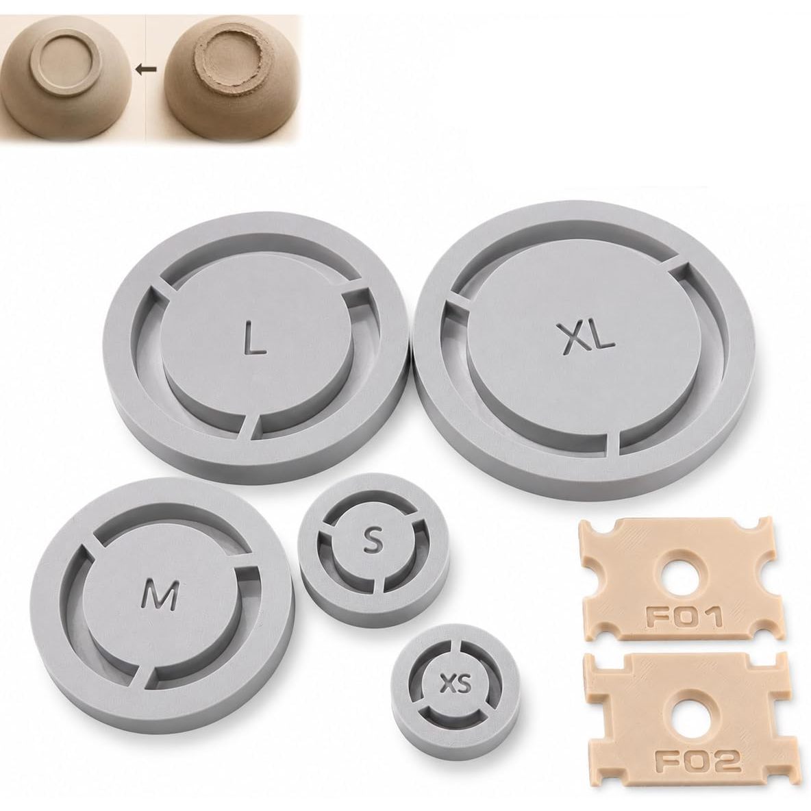 TEMU Set da 7 pezzi di attrezzi per anelli di base in ceramica, allineatore di base in argilla e pressa per piede uniforme per ciotole, tazze in