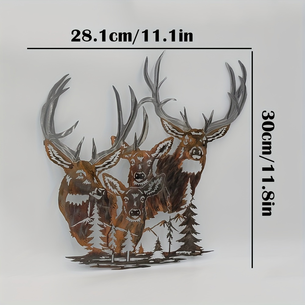 TEMU Art mural en métal représentant une famille de cerfs et un paysage montagneux, mettant en valeur des originales de , parfait pour la décoration