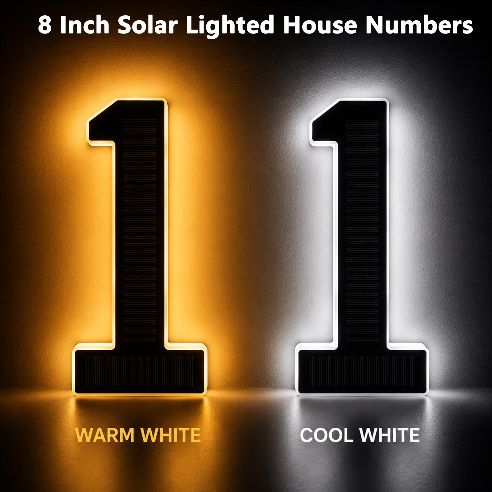 TEMU 8inch Courtyard Solar Lighted House Numbers For Outside, Ip67 Dusk To Dawn Auto , Warm Light And White Light Led Illuminated Address Sign,