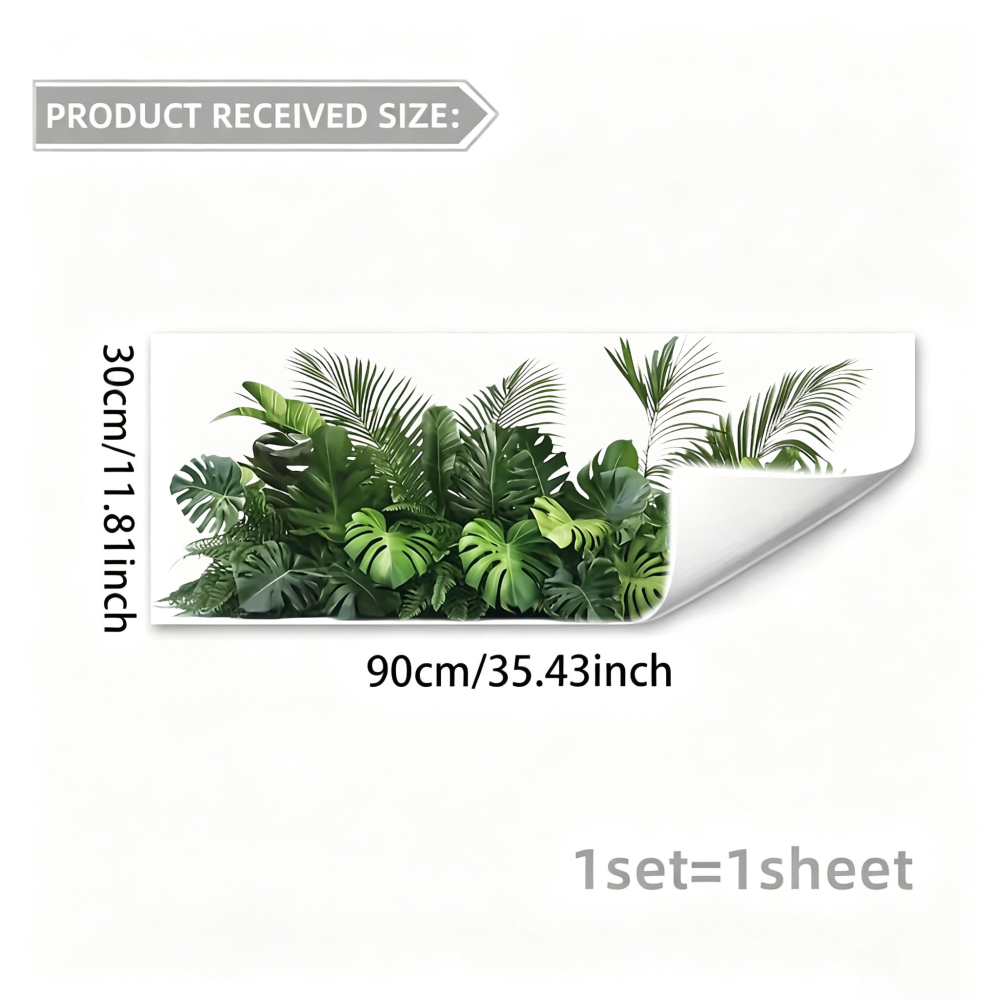 TEMU 1pc, Modern Tropical Style, Green Monstera And Palm Leaves Pattern, Rectangular Shape, Self-adhesive Wall Sticker, Suitable For Wall Decoration,
