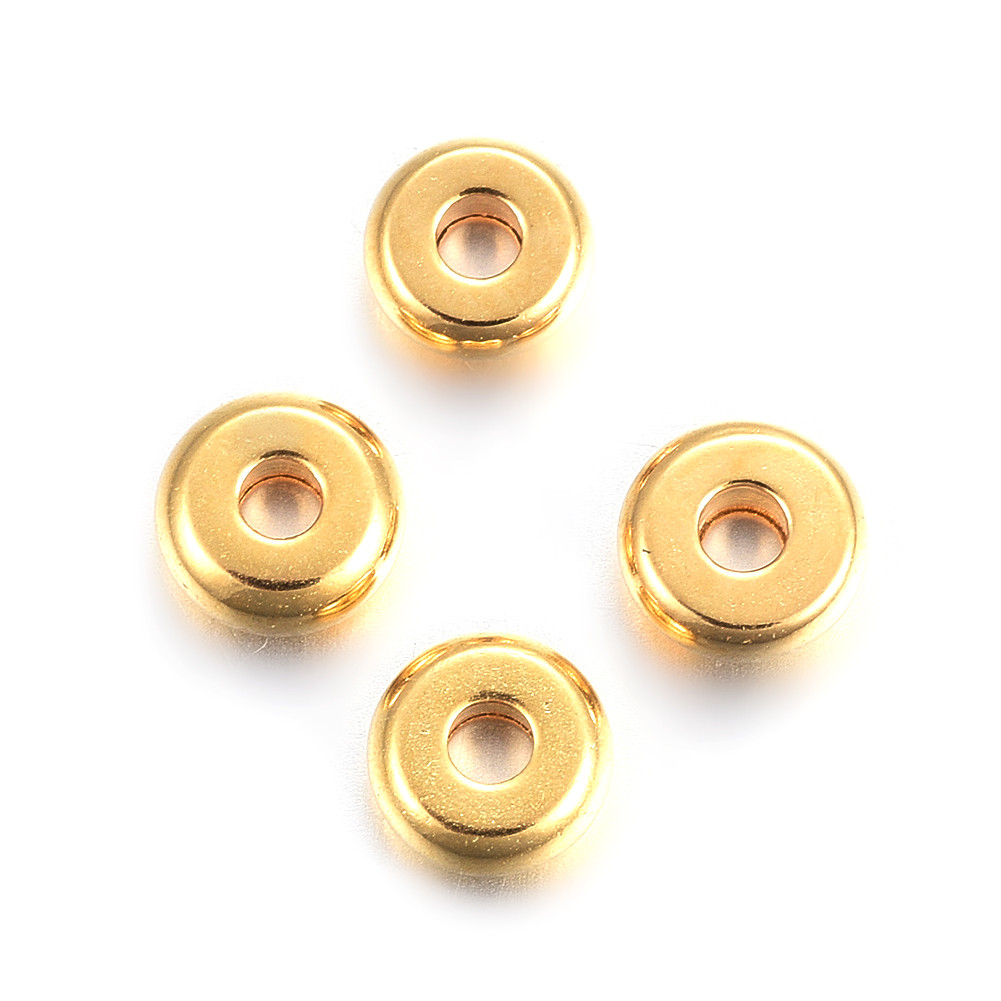 TEMU 2D - 20 piezas de cuentas espaciadoras redondas sueltas de acero inoxidable 304 chapadas en oro de para aretes y pulseras, que miden 4X1.2Mm