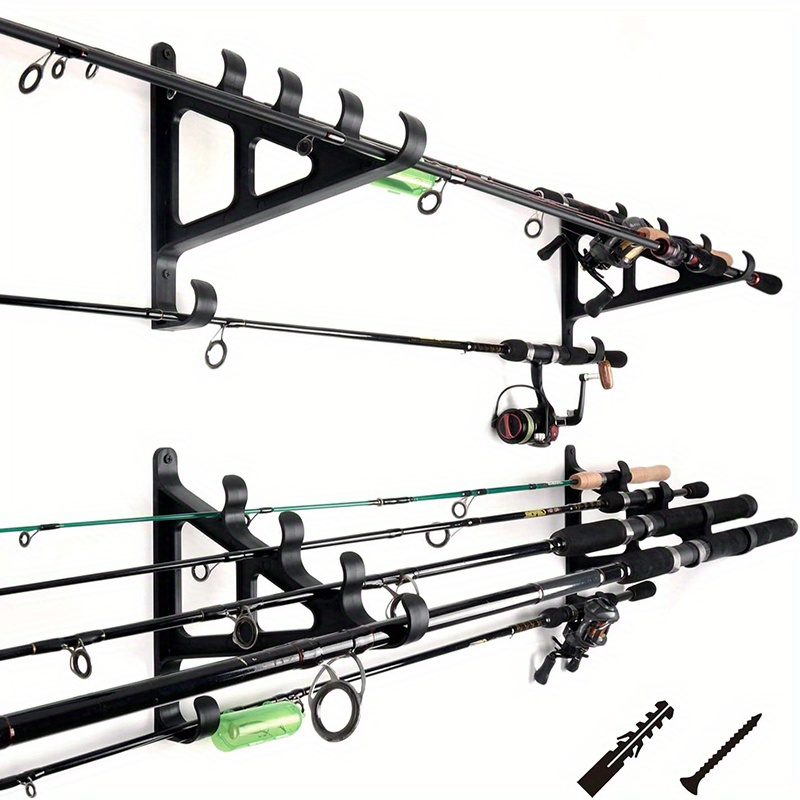 

Space-saving Wall-mounted Rod Rack With Hooks - Accommodates 3 Fishing Rods, Suitable For Hiking Poles, Ski Poles, Etc. - Abs Material, , Fishing Rod Holder.