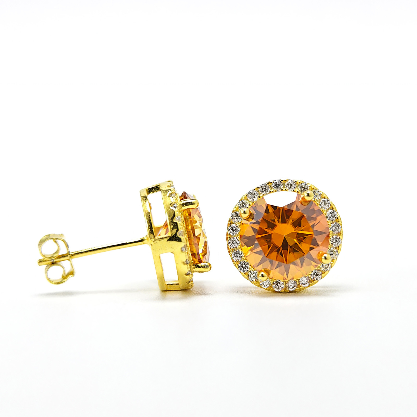 Women's 0.5/1/2/3 Carat 925 Silver Orange Moissanite Round-Shaped Golden Studs