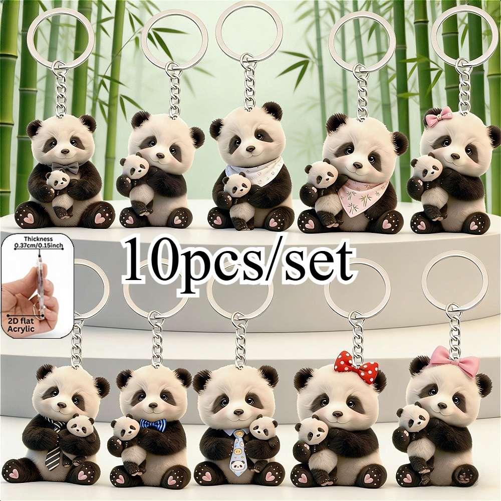 10pcs 2d Flat Panda Keychains With Charms, Suitable For Backpacks, Perfect For Holiday Decorations. Great For Everyone, Couple Keychains Are Flat And Stylish