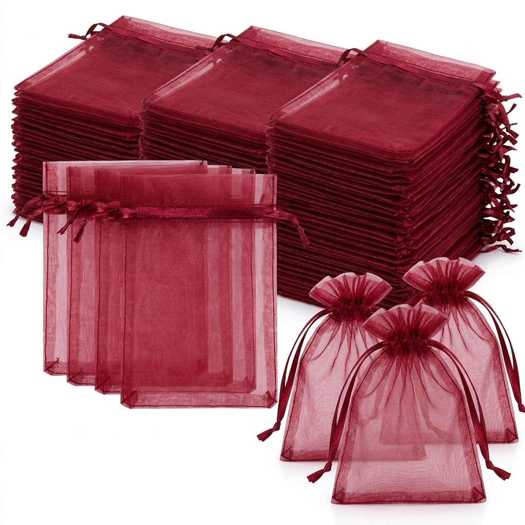 TEMU 97 bolsas de organza vino con cordón, bolsas de joyería de malla transparente con de cinta, bolsas de regalo ligeras para fiestas de , banquetes