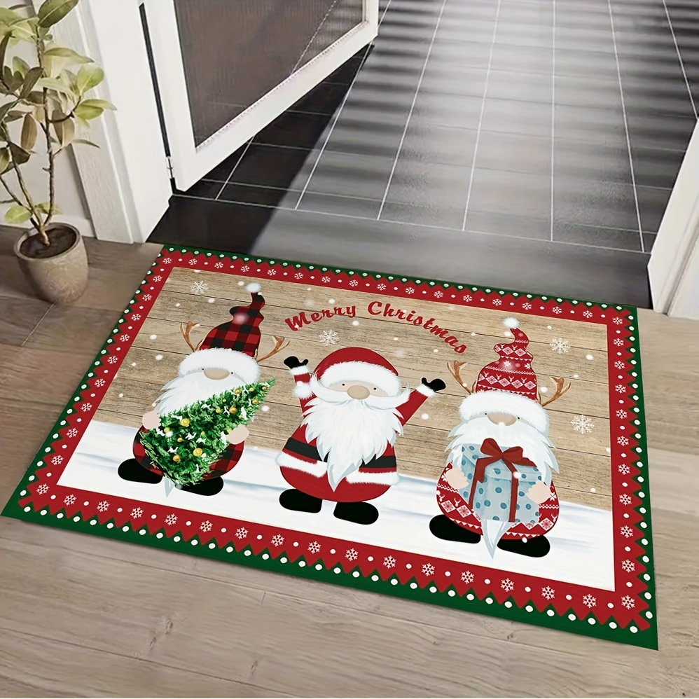 christmas santa claus doormat festive polyester entry mat with non slip backing machine washable holiday decor welcome rug 1pc details 2