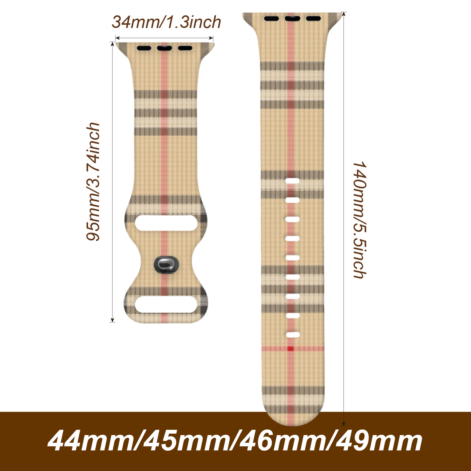 TEMU Bracelet en silicone flexible 38mm 40mm 41mm 42mm 44mm 45mm 49mm compatible avec Apple Watch /2/3/4/5/6/7/8/9/10/11/Ultra/SE, réglable et