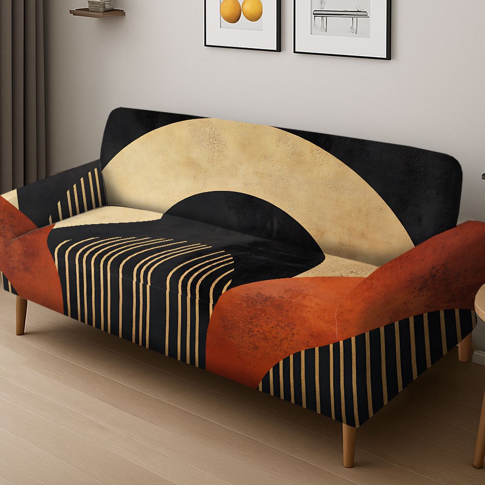 TEMU 1 housse de canapé beige et noire pure avec motif géométrique arc vintage imprimé, convient aux canapés de 1 à 4 places, pour décorer , les
