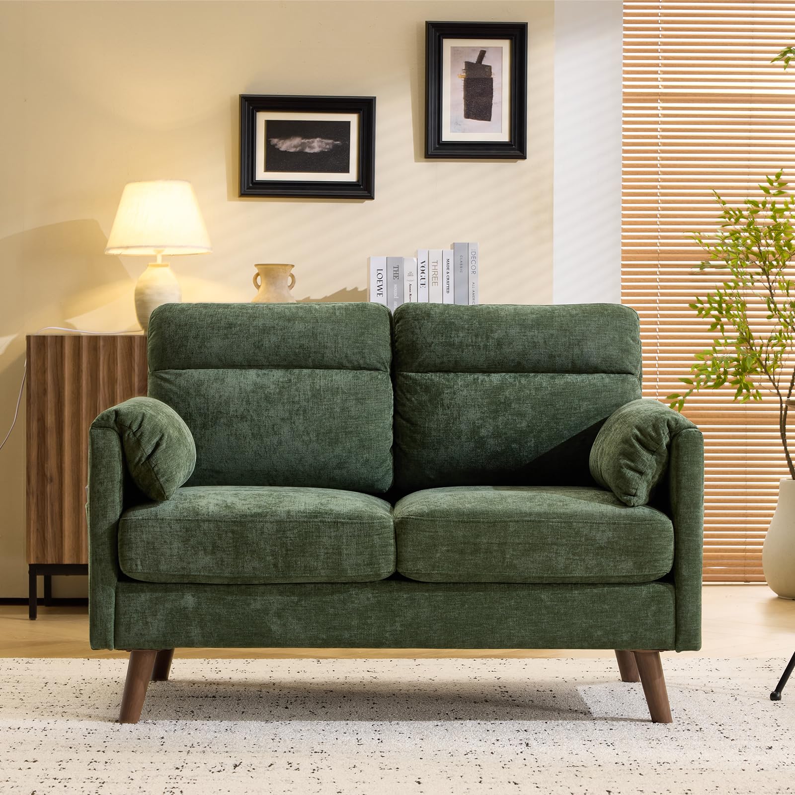 modern compact 2 seater sofa with foam cushion tapered legs assembly suitable for small spaces space saving loveseat with side pocket storage soft cushion deep seat couch for living room bedroom dorm office