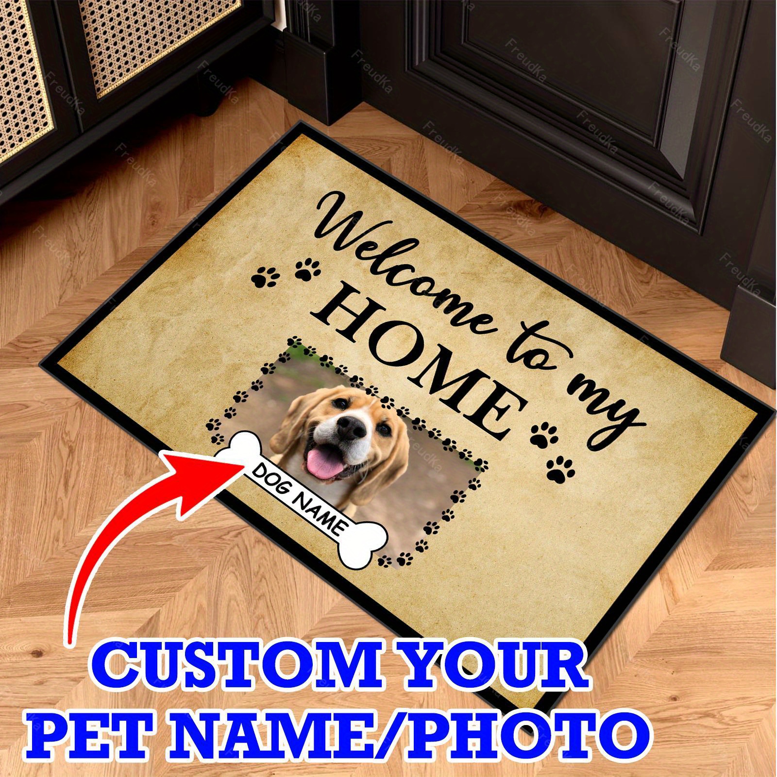 TEMU 1pc Tapis Anti-Dérapant en Silicone pour Chien, Personnalisable avec Photo et Nom de Votre Animal - et Lavable, Idéal pour Intérieur, Salon,