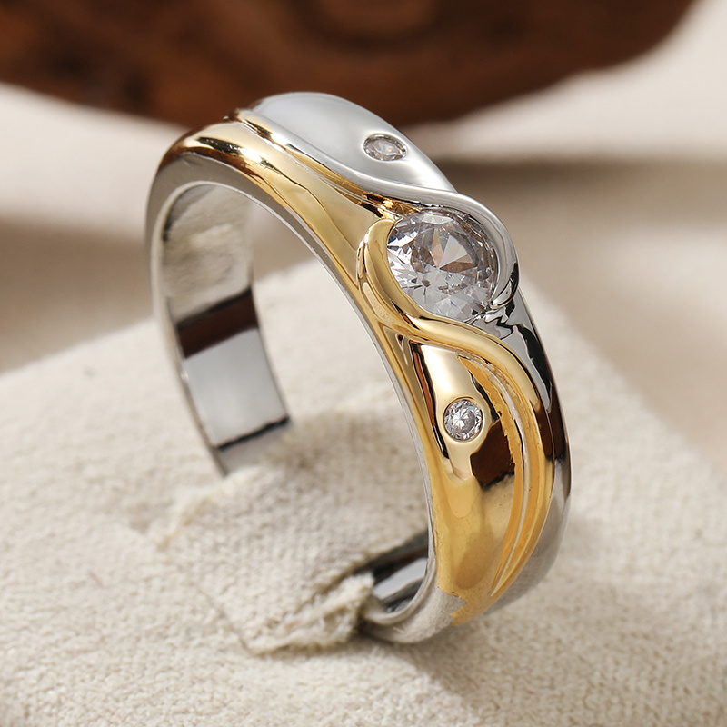 Women's Double-Colored Smooth Wave-Shaped Wide Ring, Engagement