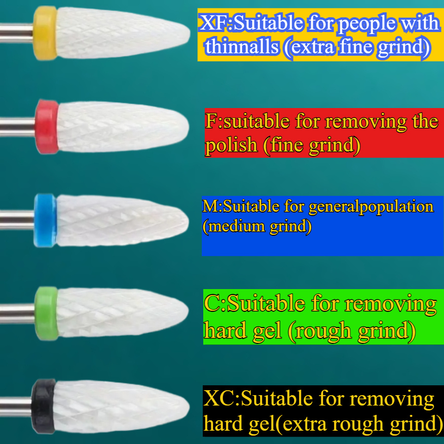 6pcs Ceramic Nail Drill Bit Set for Electric Rotary Burr Machine