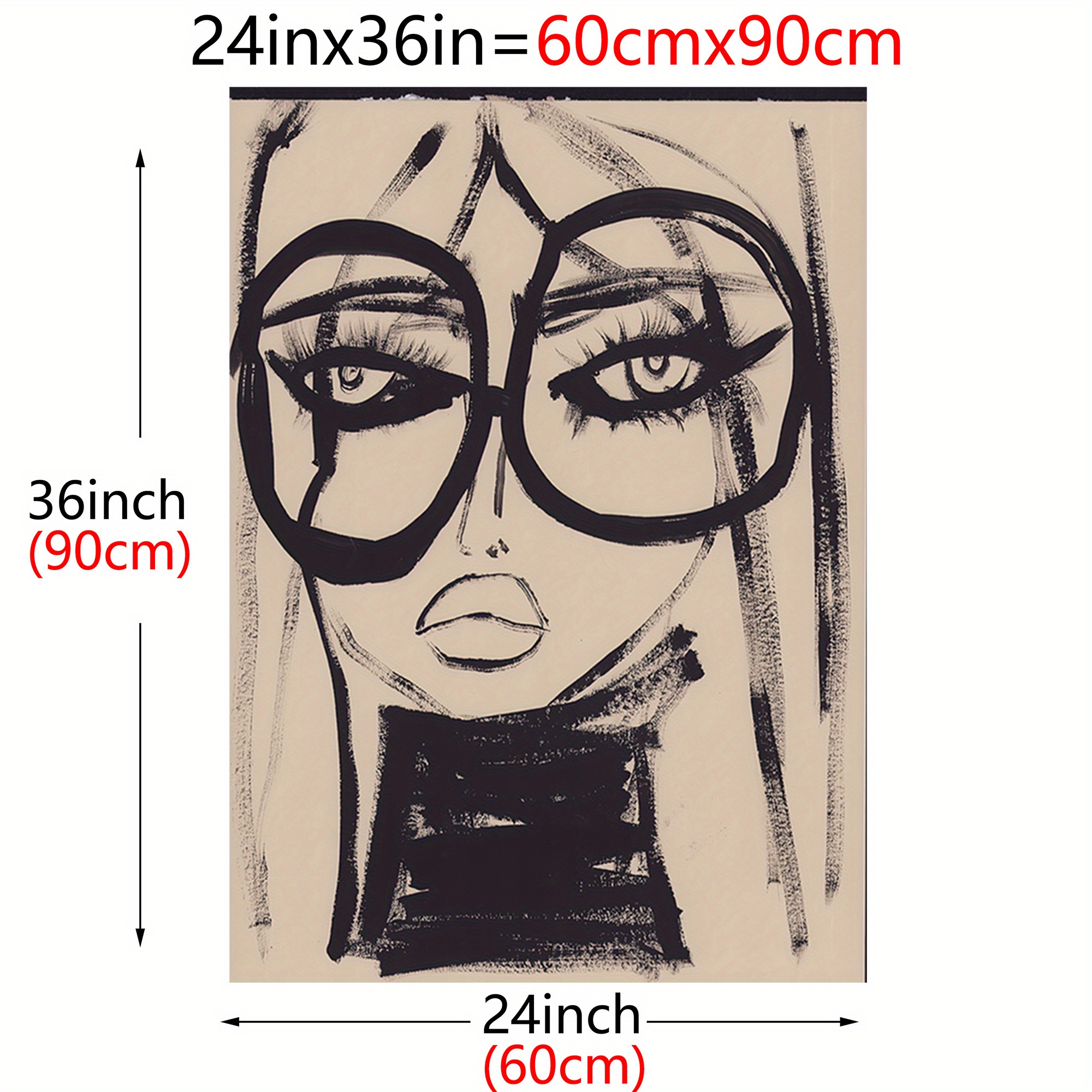 TEMU 2d Flat, 2d Flat, 1pc Abstract Female Painting In Artistic Decoration Style, Equipped With Glasses, Modern Black And White Frameless Painting,