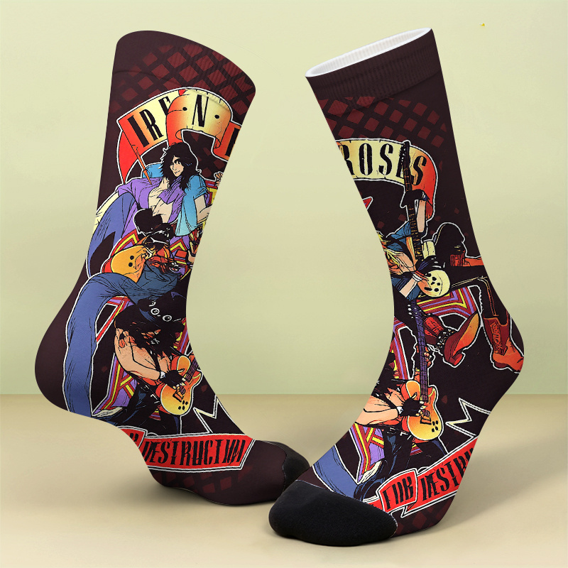 TEMU A Pair Of Printed Socks Guitar Rocker Socks - Black And Red Bandana , Comfortable, And Breathable, This Is A , Cute, And Crazy Gift Suitable For