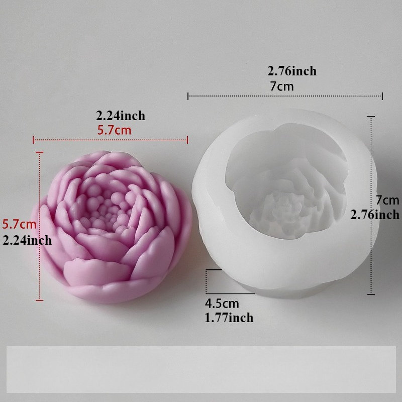 E-shop Eine 3D Silikon Kerzenform mit Lotus, Pfingstrosen- und Rosenblüten, geeignet für handgemachte duftende Gips- und Harzhandwerk, Zementformen,