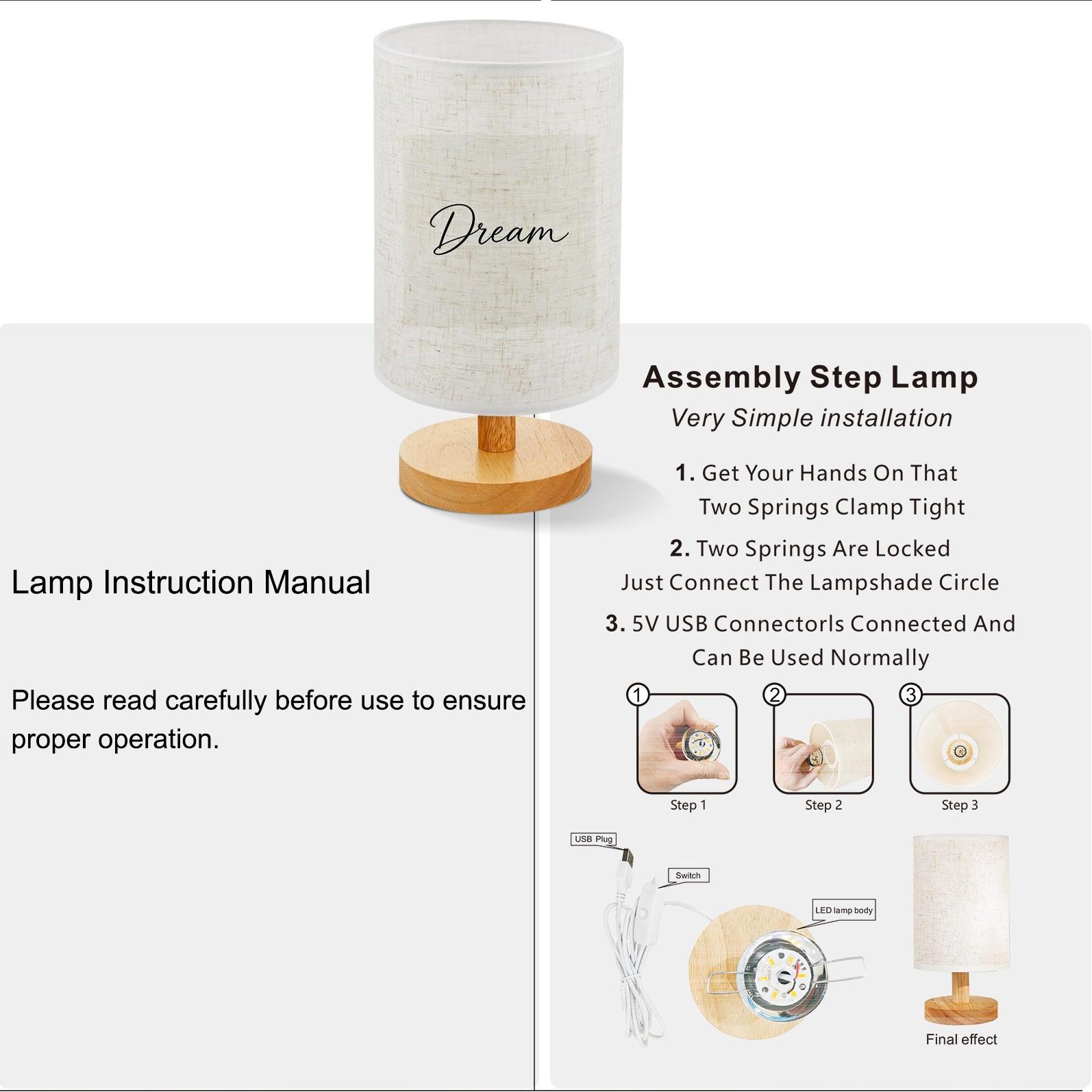 Minimalist Cursive "Dream" Print Table Lamp, Neutral Tone