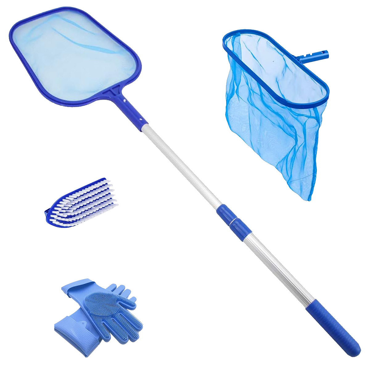 Pool Cleaning Set 5pcs, Skimmer Net With Telescopic Pole Pool Deep Skimmer Net Hand Brush Swimming Pool Cleaning Kit