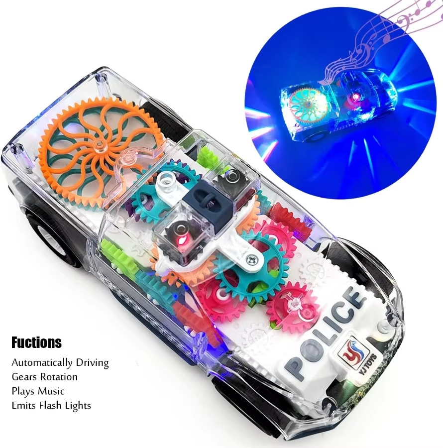 Kids Toys Police Cars Electric Transparent Gear Train Toyskids Train Toys, Flashing Lights And Music, 360° Rotation, Educational Training Toys, Boys And Girls Toys, Kids Birthday Holiday Gifts