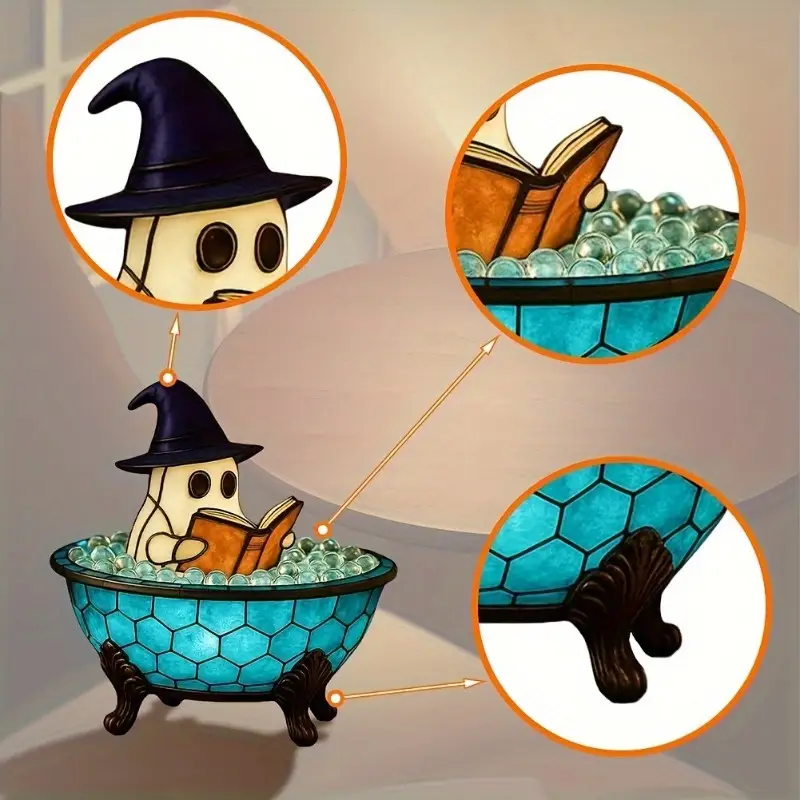 cute bathtub night light usb powered for bathroom desktop halloween decoration with witch hat low power bedside lamp resin home decor lamp party or horror theme idea stylish design home decor lighting durable material lightweight design Product details 3