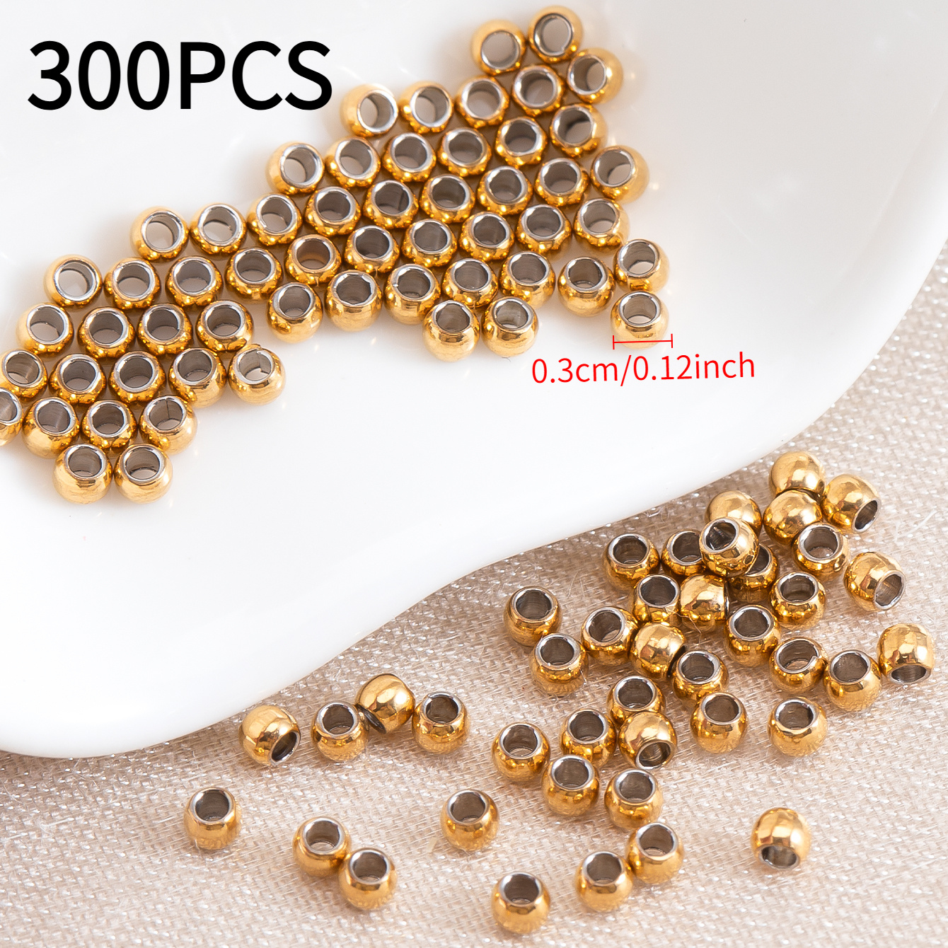 1000-300pcs Of 201 Stainless Steel Beads, Smooth Round Metal Spacer Beads, Loose Beads Suitable For Jewelry Making, Christmas And Halloween Jewelry Additions, And Supplies For Jewelry Creation