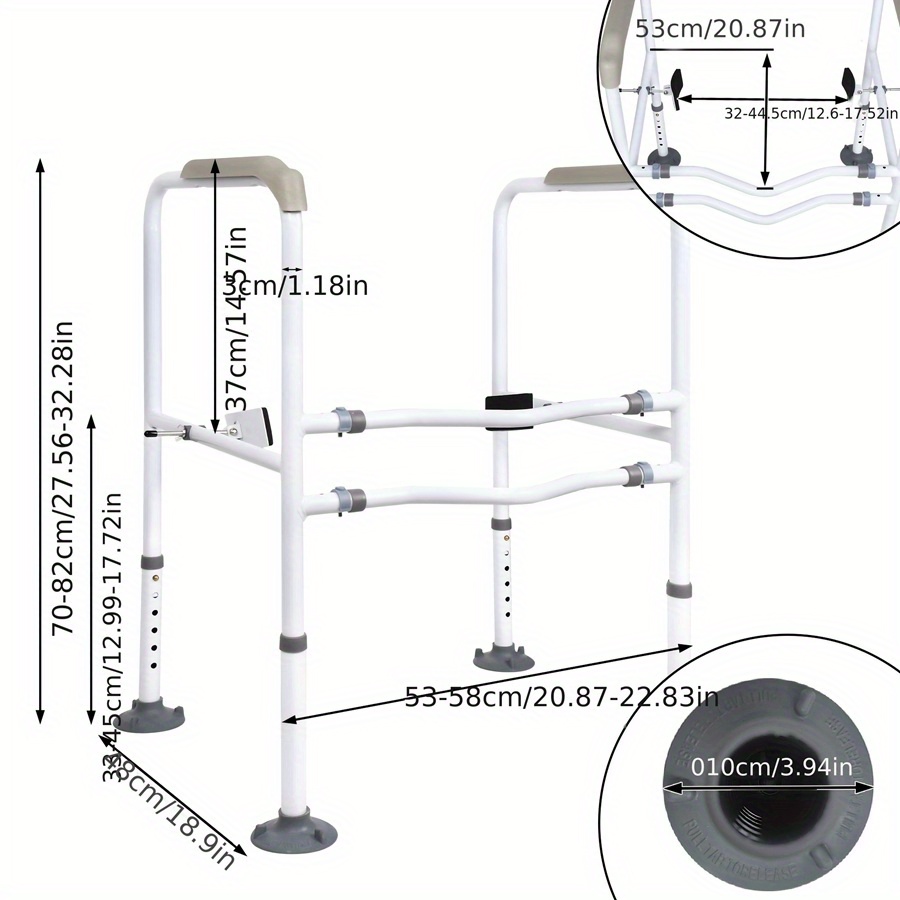 TEMU Height Adjustable 70-82cm Toilet Handrail Wc Rising Aid Toilet Aids Walking Aids For The Elderly, Elderly Bathroom Safety, Mobility Assistance