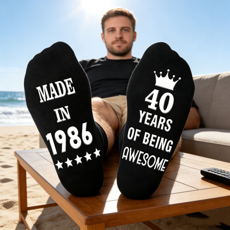 E-shop 1 Paar " 1986, Glorreiche Jahre der 40er" Neuheit Lustige Mid-Calf Socken Geschenk für Männer und Frauen 1986 Geburtstagsgeschenk Bequeme