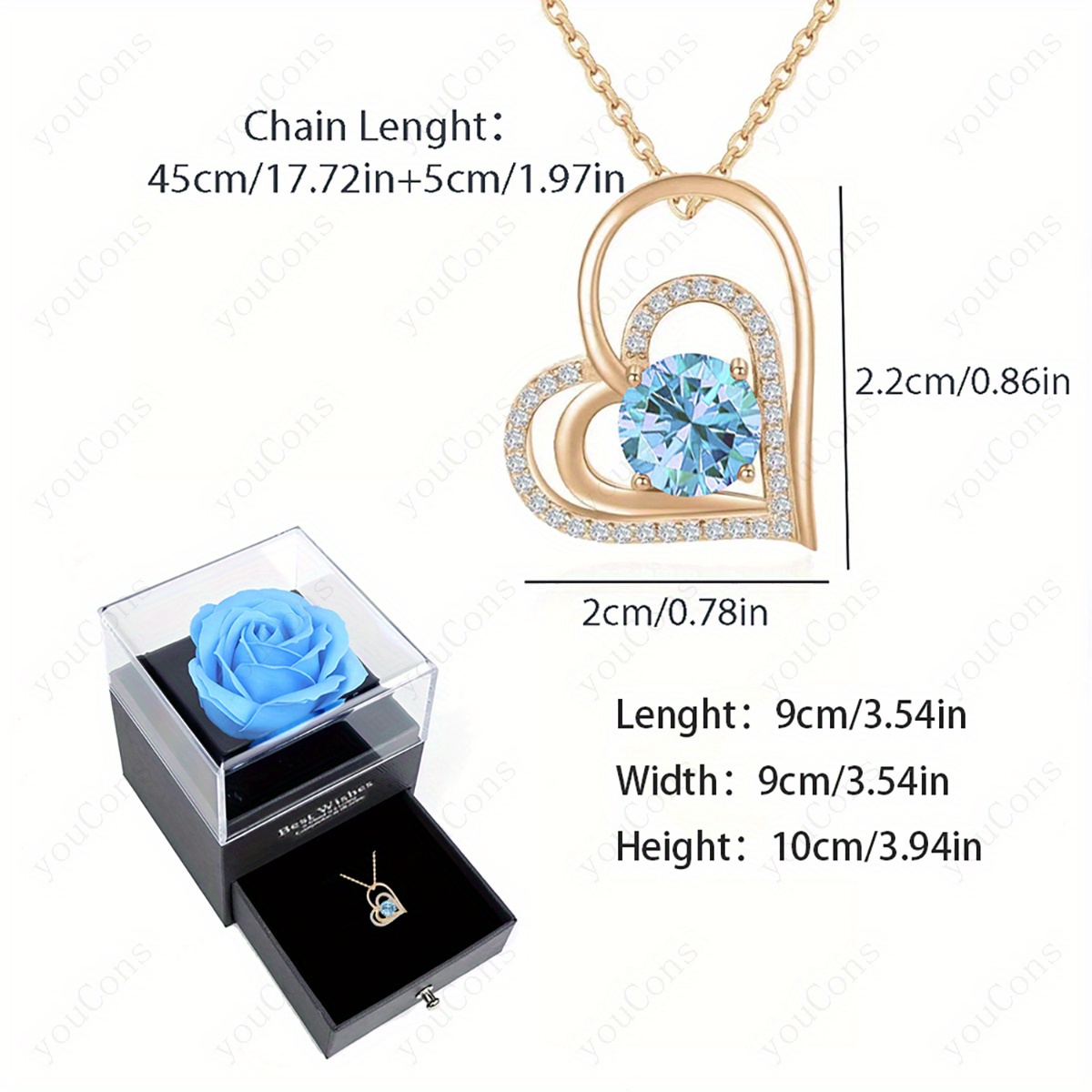 Luxury Light Blue Synthetic Zirconia Heart-Shaped Pendant Necklace