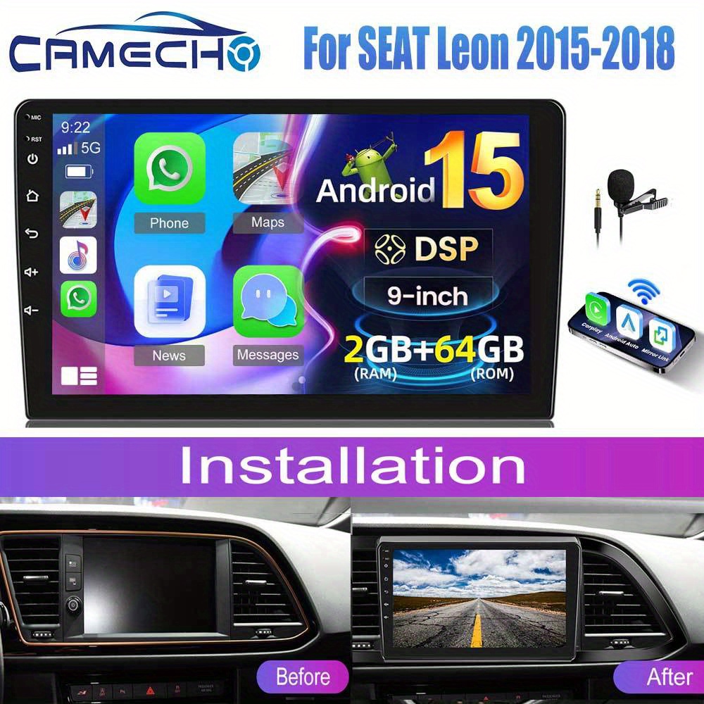Image of Camecho Dsp Car Stereo Radio For 2015-2018(left-hand Drive Car) With Auto , [2g+64g] 9 Inch Hd Ips Touch Screen Build-in Gps B/ T Car Radio Wifi Ahd Backup Camera Mic