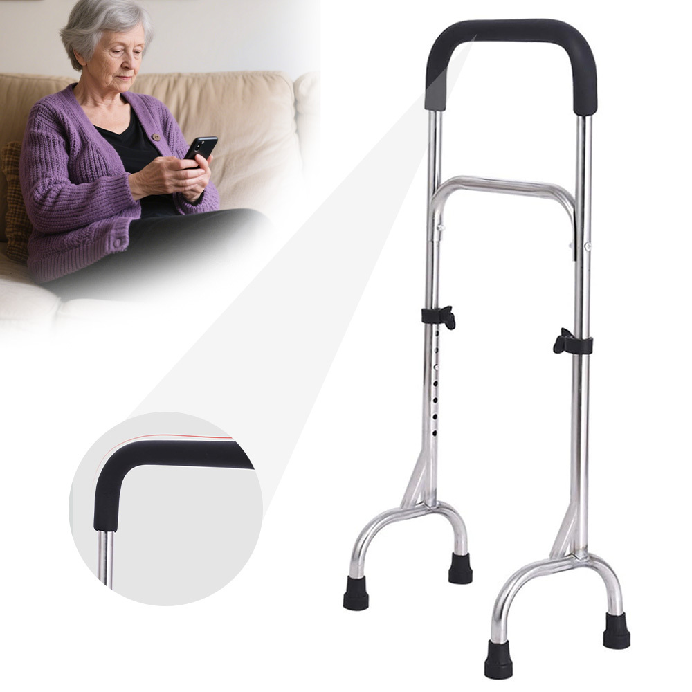 Image of Senior Standing Assistance Tool Height Adjustable 74-90cm, Construction With Handle Non-slip Four-leg Base 120kg Capacity Mobility Aid