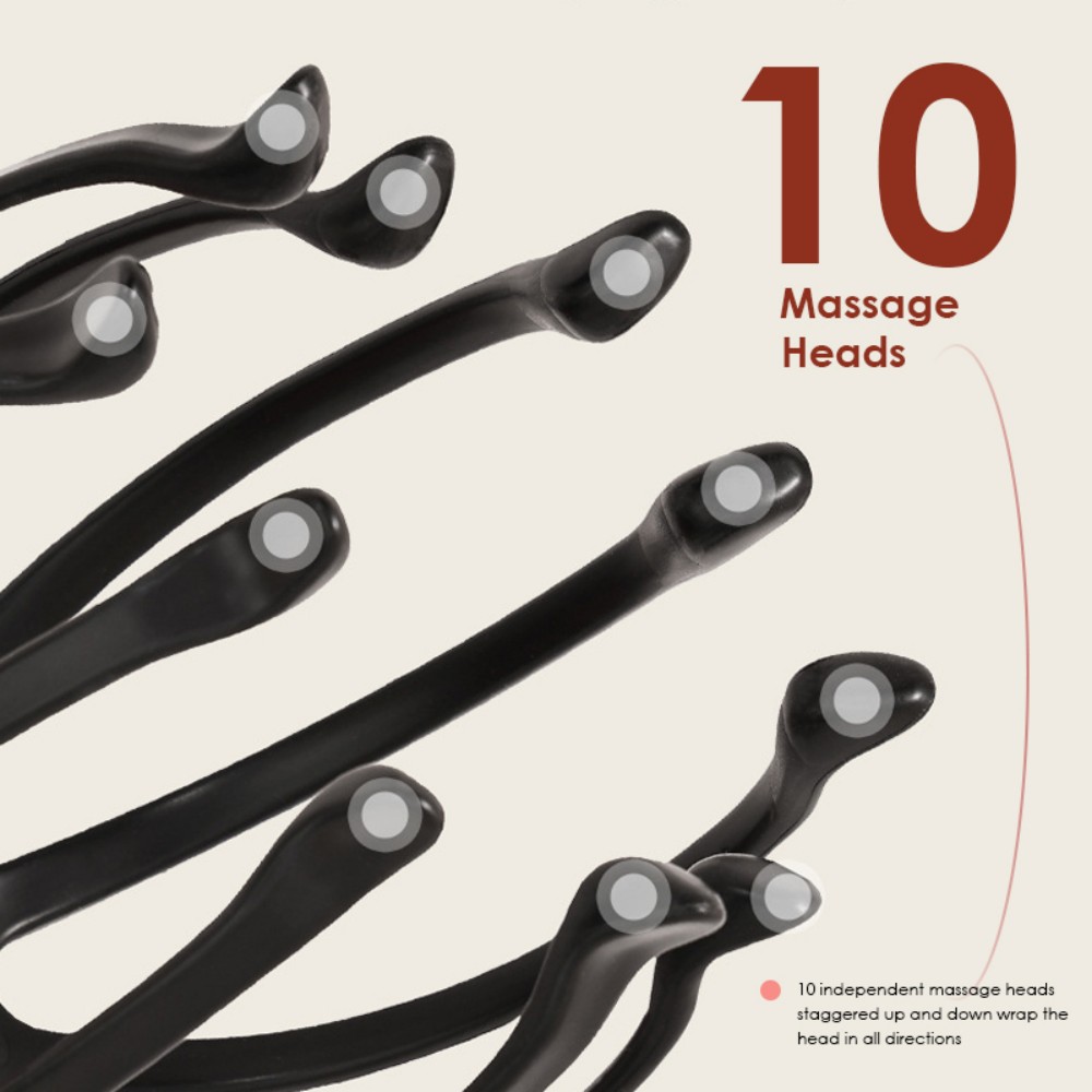 Masajeador Eléctrico de Cuero Cabelludo de 10 Dedos, Recargable por USB - 3 Ajustes Regulables - Masajeador de Vibración Portátil. Un Regalo Ideal para el Día de San Valentín, Día del Padre o Día de la Madre