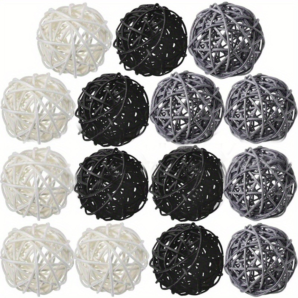 15pcs 4cm Black And White Rattan Ball Set, 15pcs