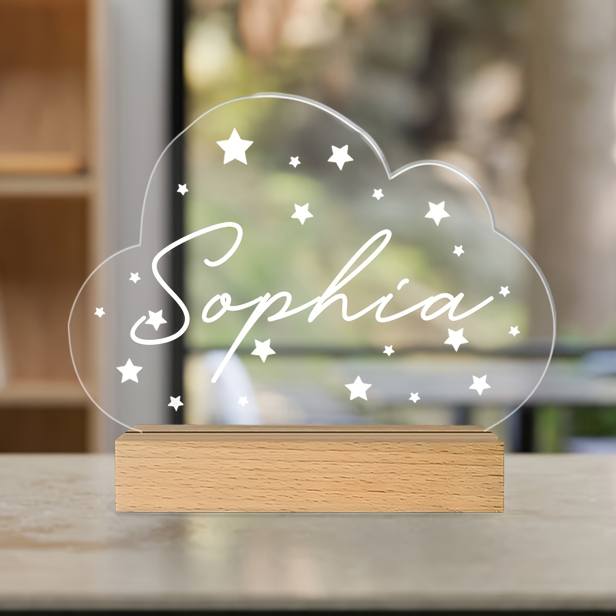 E-shop 2D-Flach, 2D Personalisierter Cloud-Fotorahmen Photo1 – Anpassbar mit Name/Text, Elegante Kursivschrift, Kein erforderlich, Leichte stabile
