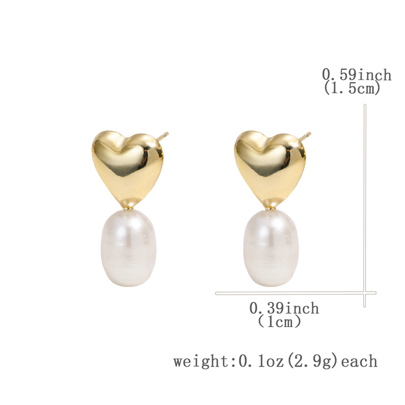 Women's French Style Heart-Shaped Baroque Earrings, Elegant Minimalist