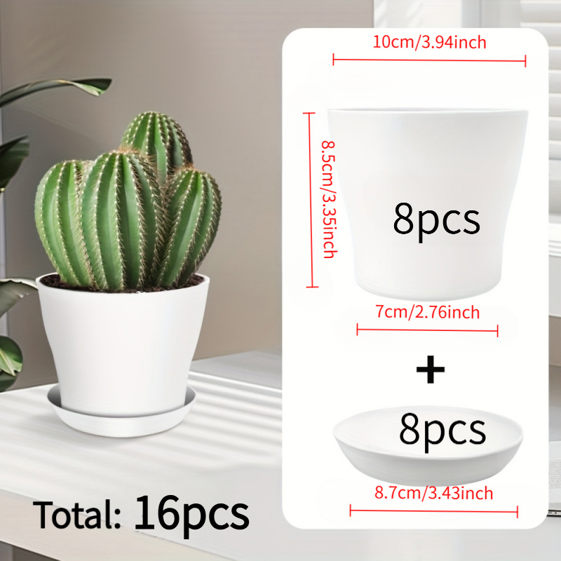 TEMU 16pcs Set(8pcs Pots And 8pcs Trays) Indoor/outdoor Drainage Holes And Dishes, Mini Flower Pots, Suitable For Succulents And Seedlings, Thickened