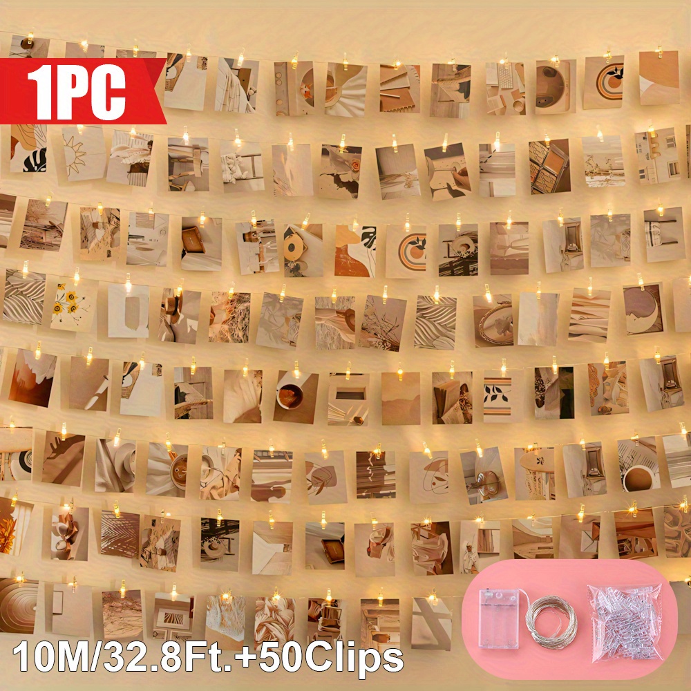 Image of 1pc, 100/50/20led Indoor Photo Clip String Lights, Battery Powered With 50/25/10 Clips For Christmas Decor, Bedroom, And Wedding Party | Majisu