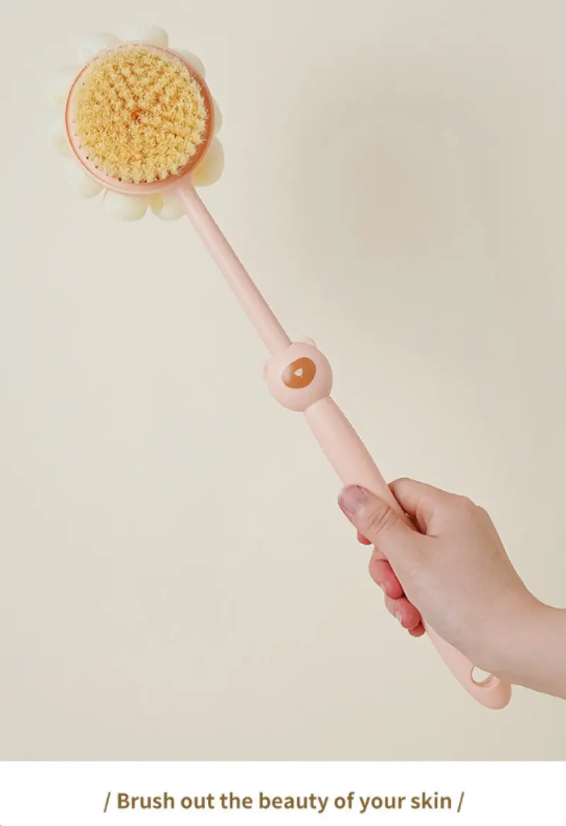 2 in 1 long handle shower brush luffa sponge with bear grip soft dense bristles anti slip hanging design for gentle exfoliating back scrub ergonomic bath shower tool shower accessories bathing accessory bathroom decor body scrubber hygienic material personal hygiene Product details 7